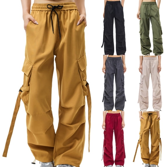 Loopsun Womens Casual Pants, Cargo Pants for Women, Women Casual Solid Breathable Cargo Drawstring Sport Sweatpants with Multiple Pockets Khaki, XL