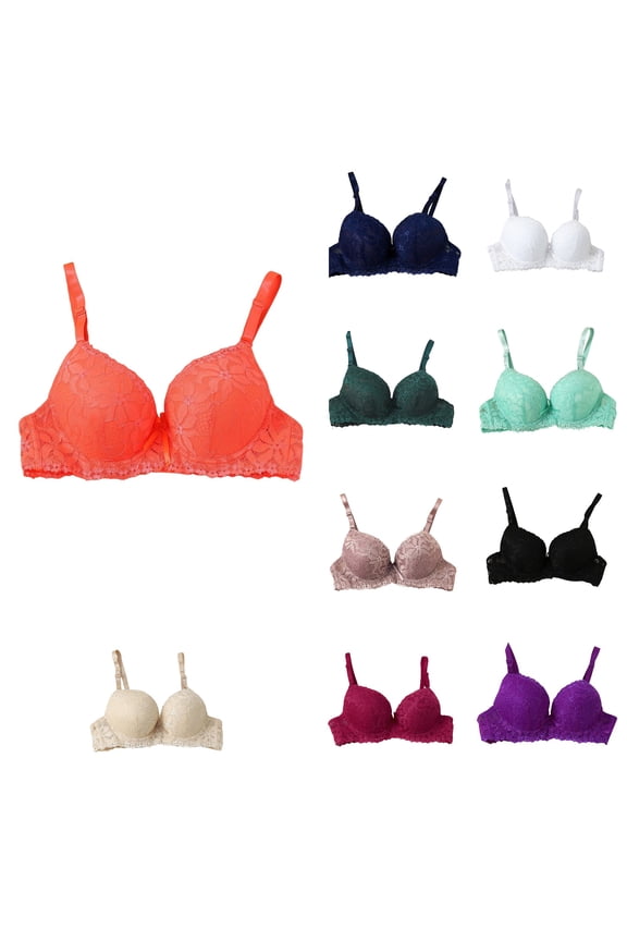 Womens Daily Bra, Thin Bras for Ladies, Women's Underwire Mesh Lace Lightweight Push Up Soft Comfortable Everyday Bra Black, M