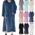 thumbnail image 1 of Loopsun Womens Fleece Pajama Dresses, Women's Long Sleeve Solid Soft Fleece Flannel Thermal Robe Long Nightgown with Double Pockets Sky Blue, L, 1 of 5