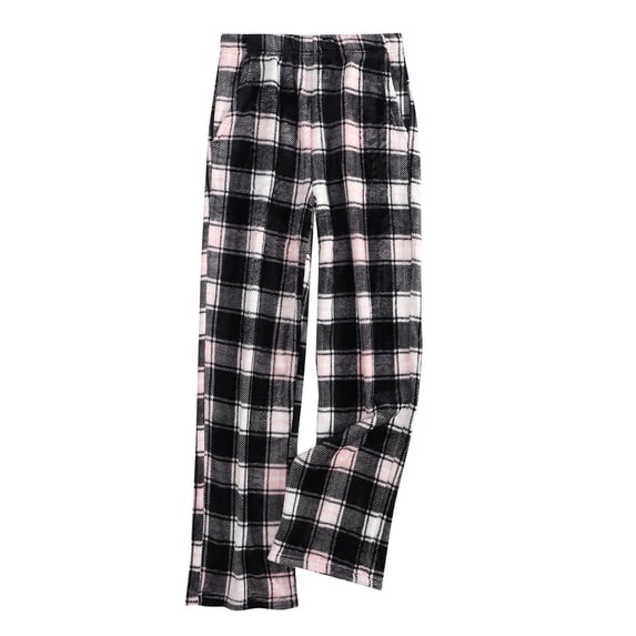 Loopsun Womens Fleece Pajama Pants, Womens Fashion Casual Print Flannel Thickened Thermal Loose Home Sleep Pants Black, XXXL