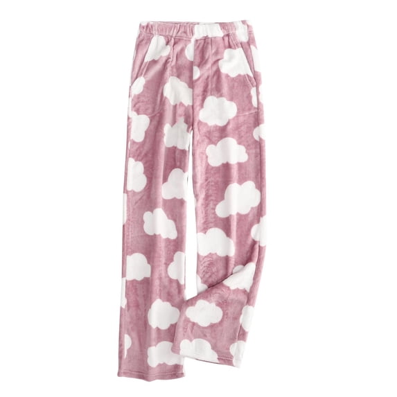 Loopsun Womens Fleece Pajama Pants, Womens Fashion Casual Print Flannel Thickened Thermal Loose Home Sleep Pants Pink, S