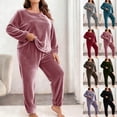 thumbnail image 1 of Loopsun Womens Fleece Pajama Sets, Women's Plus Size Casual Fleece Solid Long Sleeve Shirts and Long Pants Soft Pajama Loungewear Set Purple, XXXL, 1 of 5