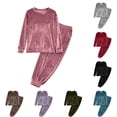 thumbnail image 1 of Loopsun Womens Fleece Pajama Sets, Women's Solid Crew Neck Soft Fleece Warm Long Sleeve Shirts and Elastic Waist 7/8 Pants Pajama Set Pink, S, 1 of 5