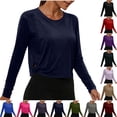 thumbnail image 1 of Loopsun Womens Long Sleeve Fall Tops Fashion Solid Crew Neck Side Cutout Sports Casual Shirts, 1 of 5