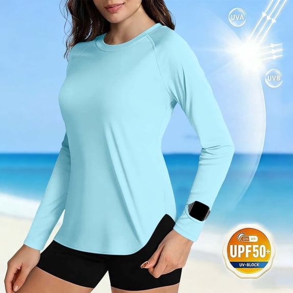 Loopsun Womens Long Sleeve Fall Tops Fashion Solid Sun Protection Raglan Sleeve Hiking Casual Shirts