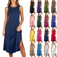 thumbnail image 1 of Loopsun Womens Mid-Calf Sleepshirts Solid Round Neck Sleeveless Side Slit Side Pockets Mid Calf Loungewear, 1 of 5