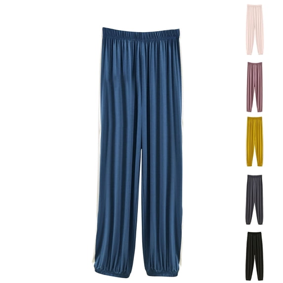 Loopsun Womens Pajama Long Pants Elastic Waist Cuffed Ankle Wide Leg Soft Loungewear Bottoms