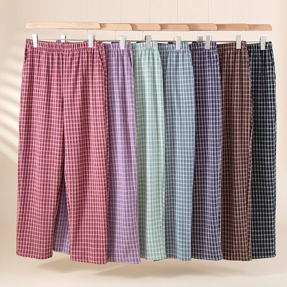 Loopsun Womens Pajama Pants, Women's Fashion Casual Plaid Thickened Thermal Loose Home Elastic Waist Sleep Pants Red, XXL