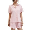 thumbnail image 1 of Loopsun Womens Pajama Sets, Ladies Solid Button Down Collared Short Sleeve Shirts and Shorts 2 Piece Pajama Set Pink, M, 1 of 4