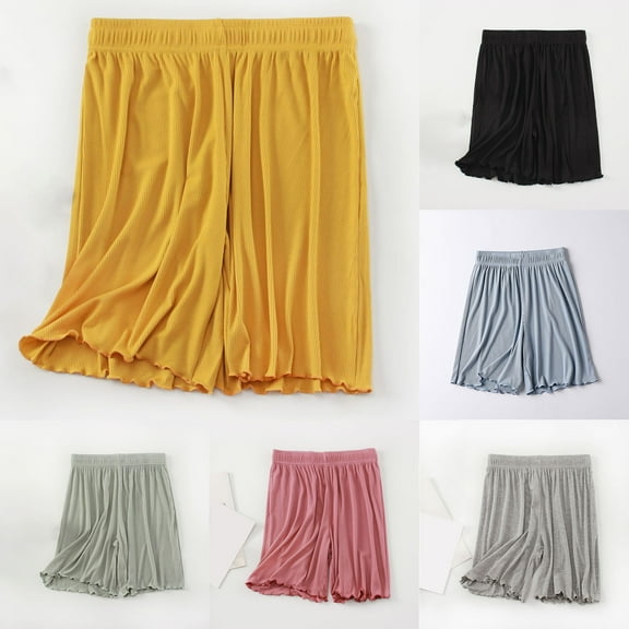 Loopsun Womens Pajama Shorts, Women's Casual Solid Color Plus Size Thin Five Quarter Sleeping Pants Red,L