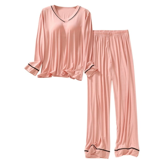 Loopsun Womens Pajamas Set, Womens Casual Long Sleeve Tops with Pad Trousers Soft Homewear Sleepwear Suits Orange L