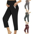 thumbnail image 1 of Loopsun Womens Pants, Capris for Maternity, Women's Solid Lightweight High Waist Loose Stretchy Casual 7/8 Length Maternity Pants Wine, S, 1 of 5