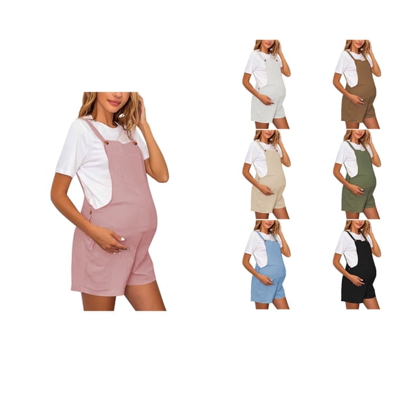Loopsun Womens Pants, Jumpsuits for Maternity, Women's Solid Adjustable Waist Sleeveless Overalls Shorts Maternity Romper Jumpsuits Beige, L
