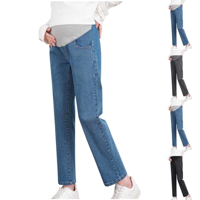Loopsun Womens Pants, Pregnancy Jeans for Women, Women's Fashion High Waist Stretchy Loose Straight Leg Denim Trousers Maternity Jeans Blue, XXXL