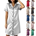 thumbnail image 1 of Loopsun Womens Short Sleepshirts Solid Open Front Short Sleeve Loose Thin Mid Length Casual Loungewear, 1 of 5