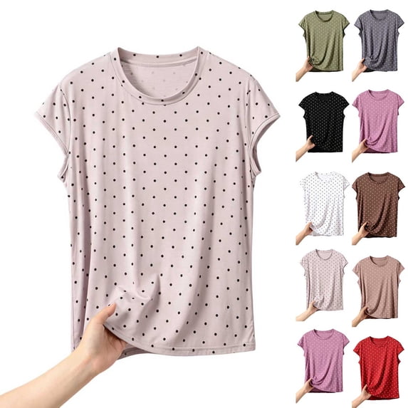 Loopsun Womens Short Sleeve Pajama Tops Print Round Neck Short Sleeve Thin Loose Loungewear