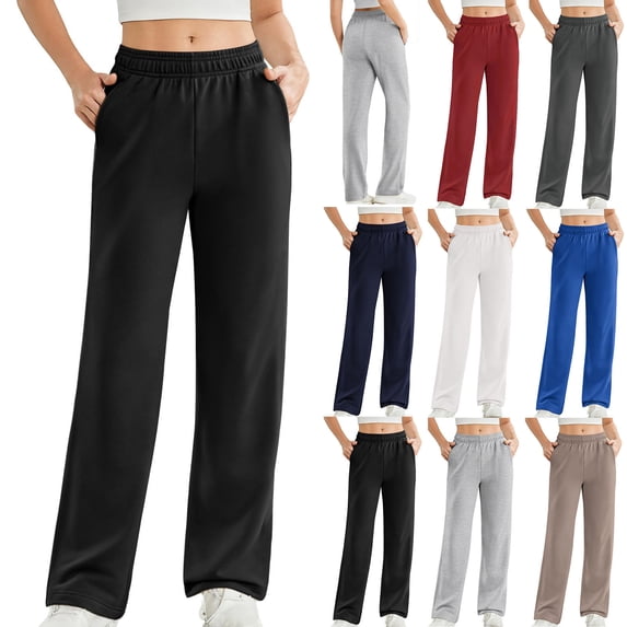 Loopsun Womens Sport Pants, Sweatpants for Women, Women's Casual Solid Elastic High Waist Sweatpants with Side Pockets Navy, XL