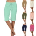 thumbnail image 1 of Loopsun Womens Summer Fashion Casual Solid Low Waist Slim Drawstring Button Knee Length Daily Wear Shorts with Pockets Hot Pink, XL, 1 of 5