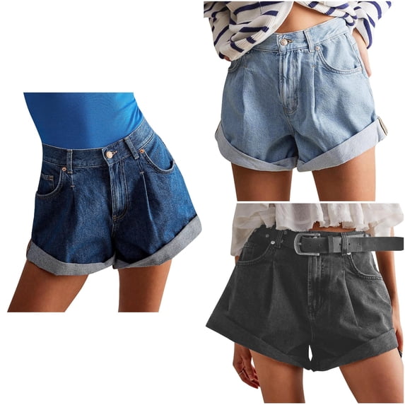 Loopsun Womens Summer Solid Denim Button Zipper Casual Daily Fashion Wear Shorts with Pockets Blue, M