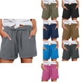 thumbnail image 1 of Loopsun Womens Summer Solid Linen Drawstring Loose Wide Leg Soft Casual Daily Wear Fashion Shorts Dark Gray, XXL, 1 of 5
