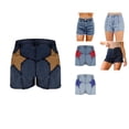 thumbnail image 1 of Loopsun Womens Summer Star Patchwork Denim Button Zipper Casual Daily Fashion Wear Shorts with Pockets Dark Blue, XL, 1 of 5