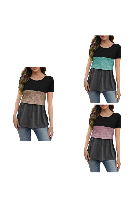 Womens Tops, Nursing Shirts for Maternity, Women's Round Neck Short Sleeve Pullover Casual Nursing Breastfeeding Tops Pink, XL