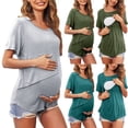 thumbnail image 1 of Loopsun Womens Tops, Nursing Shirts for Maternity, Women's Solid Round Neck Short Sleeve Breastfeeding Nursing Tops Army Green, XL, 1 of 5