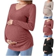 thumbnail image 1 of Loopsun Womens Tops, Shirts for Maternity, Women's Solid V Neck Long Sleeve Casual Slim Stretchy Maternity Tops Red, L, 1 of 5