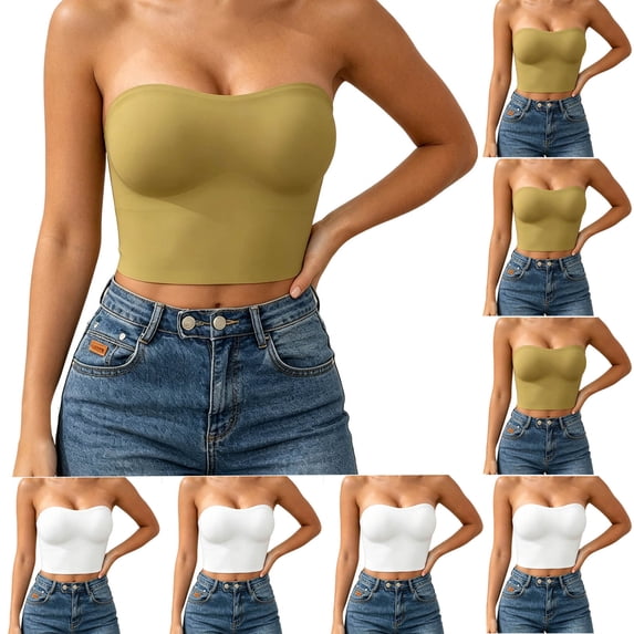 Loopsun Womens Tube Tops Solid Seamless Padded Bandeau Strapless Daily Wear Ladies Bras