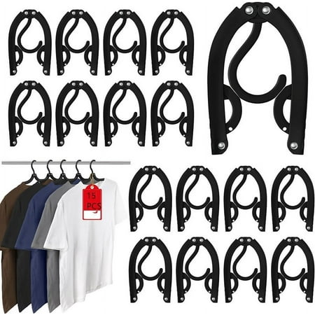 Loopunk 15 Pcs Travel Hangers Portable Foldable Travel Hanger Organizer, Plastic Cruise Ship Travel Accessories Essentials Clothes Hanging Rack Folding Hangers(Black)