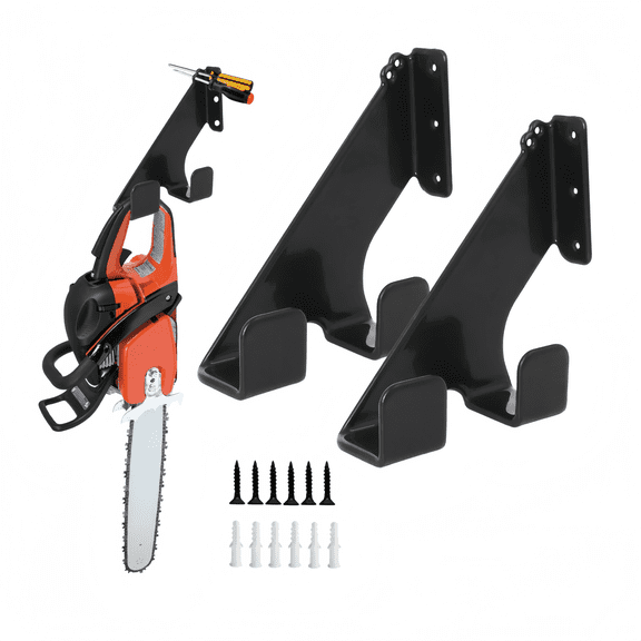 Loopunk 2 Pack Storage Brackets Chainsaw Hanger, Heavy Duty Chainsaw Holder Garage Organization Garage Storage Shed Organizer Mounted Chainsaw Rack Black