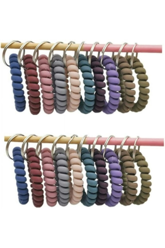 20 Pcs Wristband Keychains, Plastic Coil Stretch Elastic Spring Spiral Bracelet Key Ring for Gym Pool ID Badge, Plastic ID Tags with Label Window for Keychain Pet Luggage Bag