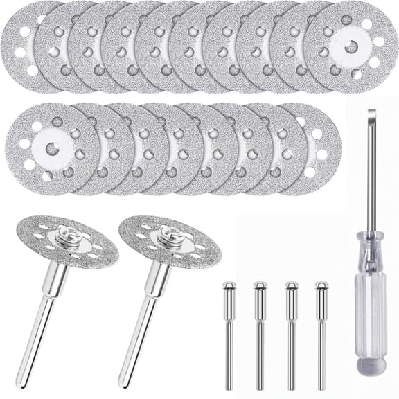 Loopunk 20Pcs 22mm Mini Diamond Cutting Wheel 3mm Mandrel Disc Rotary Tool Cutting Accessory for Glass Jade Ceramic Stone Tile Precision Cutting Hobby Tool