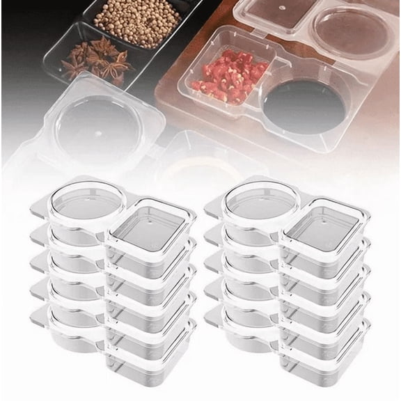 Loopunk 30 Sets Double Compartment Condiment Container With Lids, Reusable Snack Container for Sauces and Snacks, Disposable Snack Containers, Ideal for On-the-Go Meals and Parties