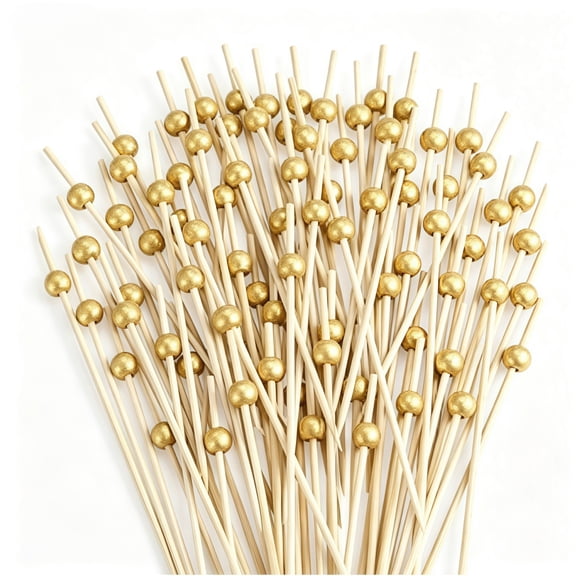 Loopunk  300 Pack 4.72 Inch Bamboo Cocktail Picks, Decorative Food Sticks for Appetizers, Fruits, Desserts And Drinks - Fancy Charcoal Toothpicks for Parties