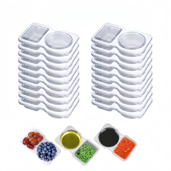 Loopunk 40 Sets Double Compartment Condiment Container With Lids, Reusable Snack Container for Sauces and Snacks, Disposable Snack Containers, Ideal for On-the-Go Meals and Parties