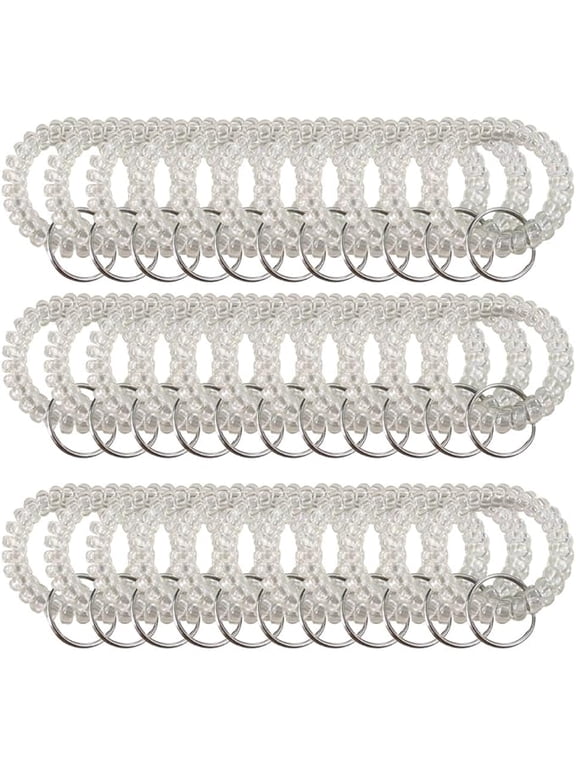 50 pcs Wristband Keychains, Plastic Coil Stretch Elastic Spring Spiral Bracelet Key Ring for Gym Pool ID Badge for Keychain