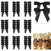 Loopunk 50Pcs 3.5 Inch Premade Satin Bows, Wired Ribbon Bowknot with Twist Ties,Gift Packaging Supplies for Candy Bags, Cookie Favors & Party Craft Decorations Black