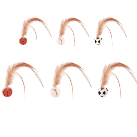 Loopunk 6 Pcs Feather Ball Cat Toy,Interactive Feather Bouncy Ball Toy Set for Cats,Mini and Elastic,Suitable for Pets to Play Indoors and Outdoors