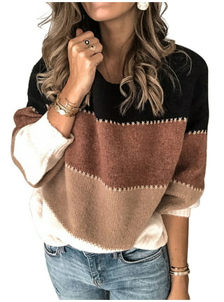 Oversized Sweater for Women Lightweight Color Block Pullover Sweaters Long  Sleeve Solid Color Casual Tops