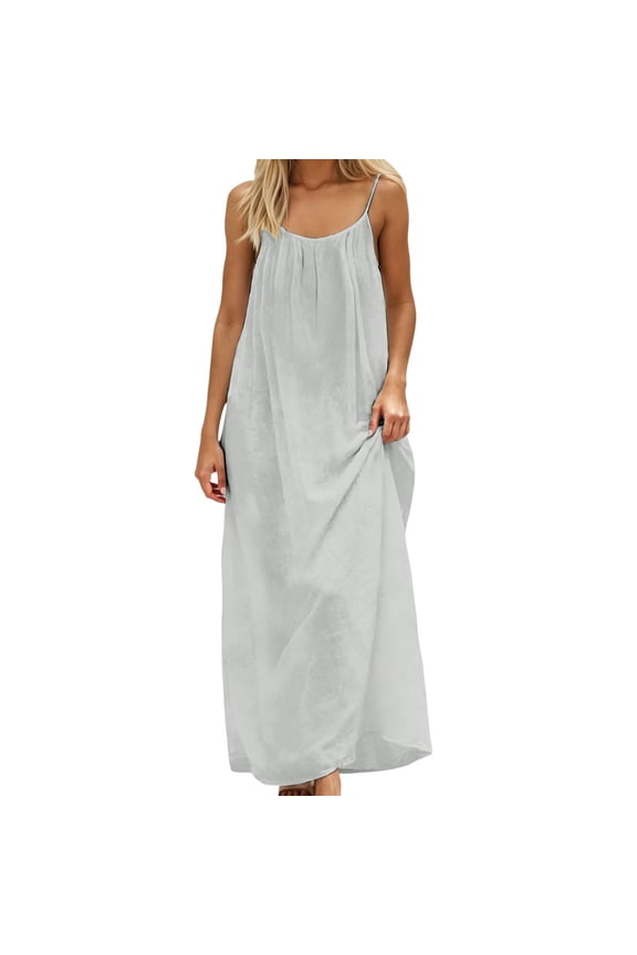 Loose Backless Dress Tied Spaghetti Straps Casual Loose Cutout Maxi Dress with Pockets，Silver，2XL