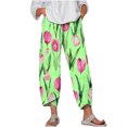 thumbnail image 1 of Loose Beach Ankle Pants for Women Floral Print Fashion 2025 Summer Casual Plus Size Capris Trousers with Tulip Hem, 1 of 5