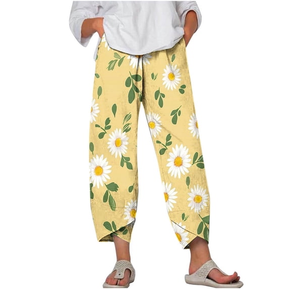 Loose Beach Ankle Pants for Women Floral Print Fashion 2025 Summer Casual Plus Size Capris Trousers with Tulip Hem