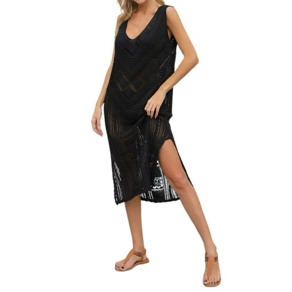 Loose Beach Shirt Spliced Hollowed Out Long Dress Polyester Blend, Boho Design, Machine Washable