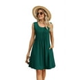 thumbnail image 1 of Loose Beach Vacation Casual Crew Neck Sleeveless Sundresses with Pockets Tank Dress Dark Green XXL, 1 of 10