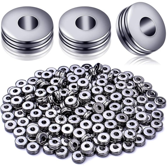 Loose Beads, 200pcs Alloy 6mm Double Flat Round Disc Rondelle Spacer Beads Charm Craft Supplies for Bracelet Necklace Jewelry Making Handmade Earring, Gun Black