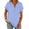 thumbnail image 1 of ​Loose Boho Button-Up Tee Spring 2025, Blusas Casuales De Mujer Bonitas Short Sleeve Blouses For Women Cotton Shirts Linen Button Up Shirt Dress Dresses Summer 2025 Blue, 1 of 5