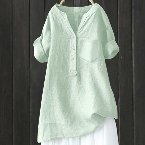 Loose Button Shirt Top Stand Solid Color Sleeve Collar Casual Women's Shirt Women's Shirt