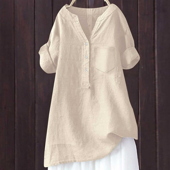 Loose Button Shirt Top Stand Solid Color Sleeve Collar Casual Women's Shirt Women's Shirt