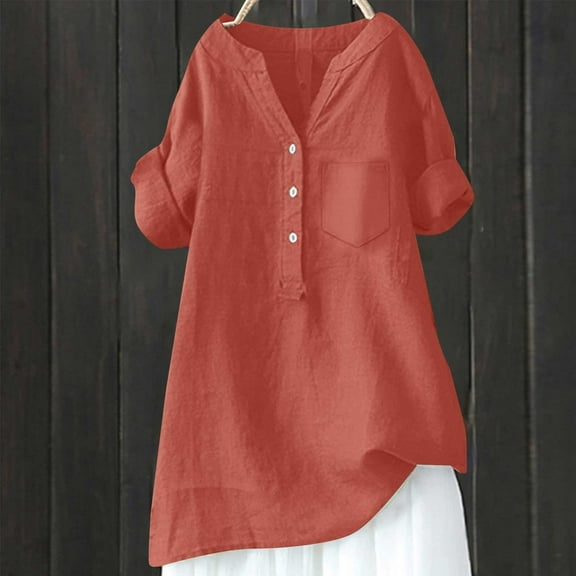 Loose Button Shirt Top Stand Solid Color Sleeve Collar Casual Women's Shirt Women's Shirt